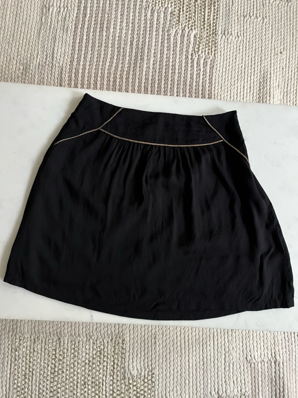 Etam Paris - Black A-Line Skirt with Decorative Contrast Stitching